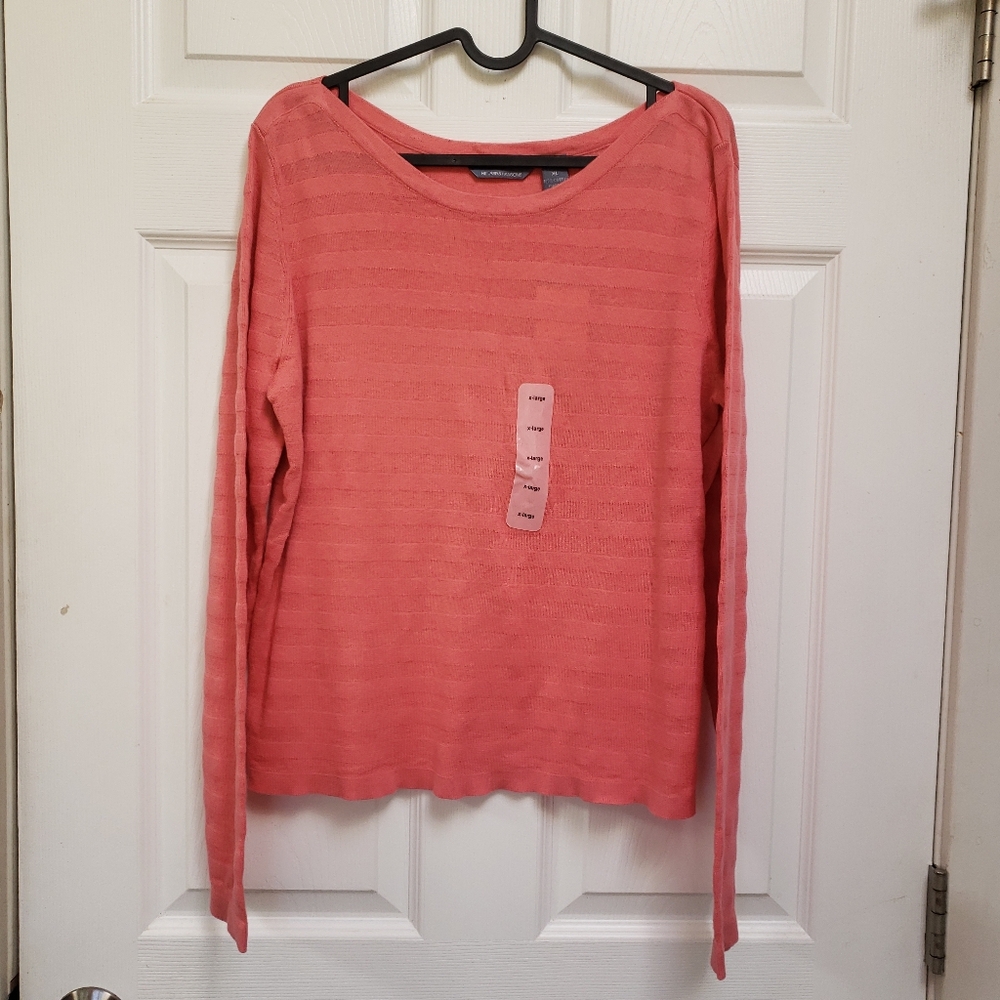 Hillard & Hanson Pink Striped Long Sleeve Boat Neck Cotton Sweater